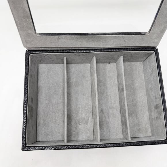 [Black] Pebbled Faux Leather Storage Box Sunglasses Eyeglass Jewelry Suede Lined - Picture 8 of 8